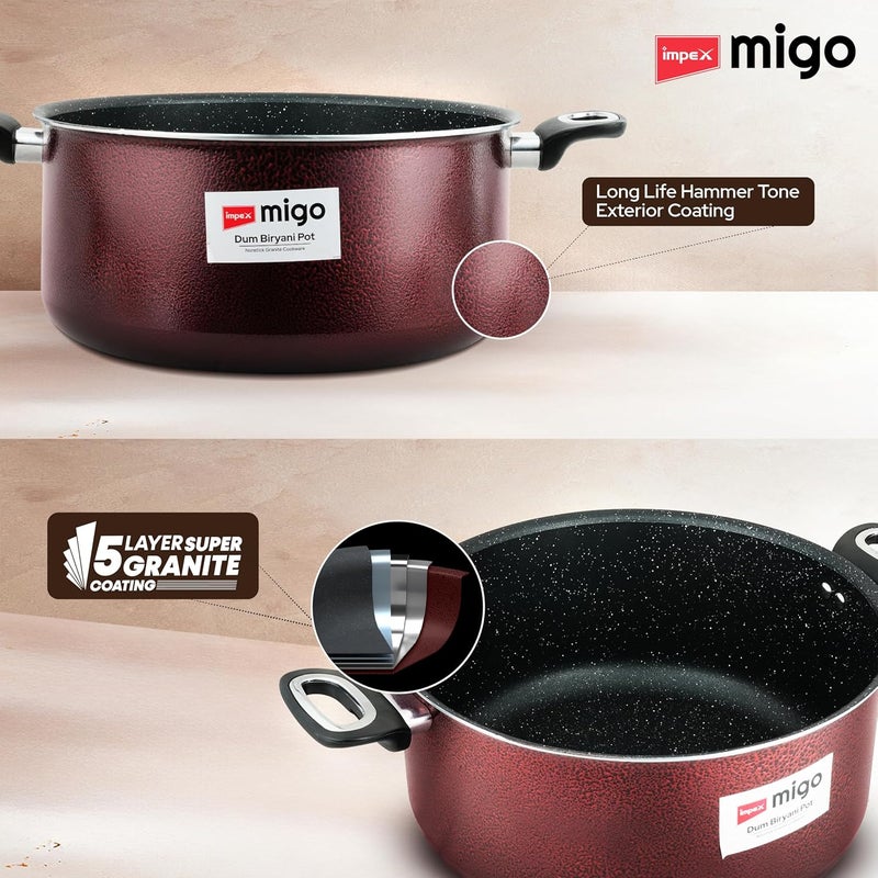 Impex وعاء برياني غير لاصق من الجرانيت سعة 8 لتر مع غطاء دُم إضافي من الفولاذ المقاوم للصدأ ووعاء برياني من الألمنيوم مع طلاء جرانيت فائق 5 طبقات وقاعدة تعمل على الغاز والحث ومقابض مطلية بالكروم وضمان لمدة سنة - Image 5