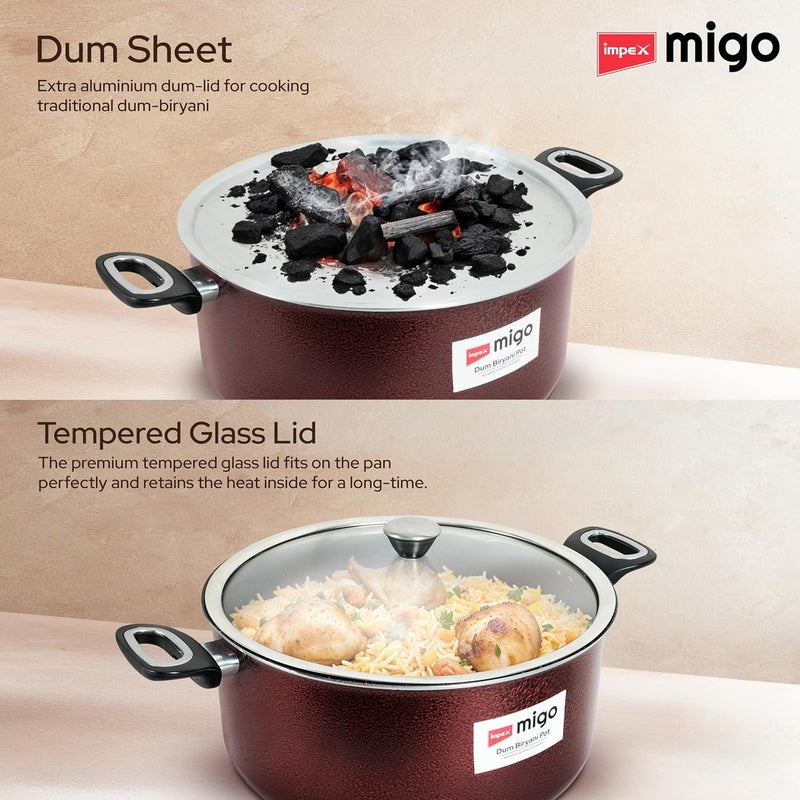 Impex وعاء برياني غير لاصق من الجرانيت سعة 8 لتر مع غطاء دُم إضافي من الفولاذ المقاوم للصدأ ووعاء برياني من الألمنيوم مع طلاء جرانيت فائق 5 طبقات وقاعدة تعمل على الغاز والحث ومقابض مطلية بالكروم وضمان لمدة سنة - Image 4