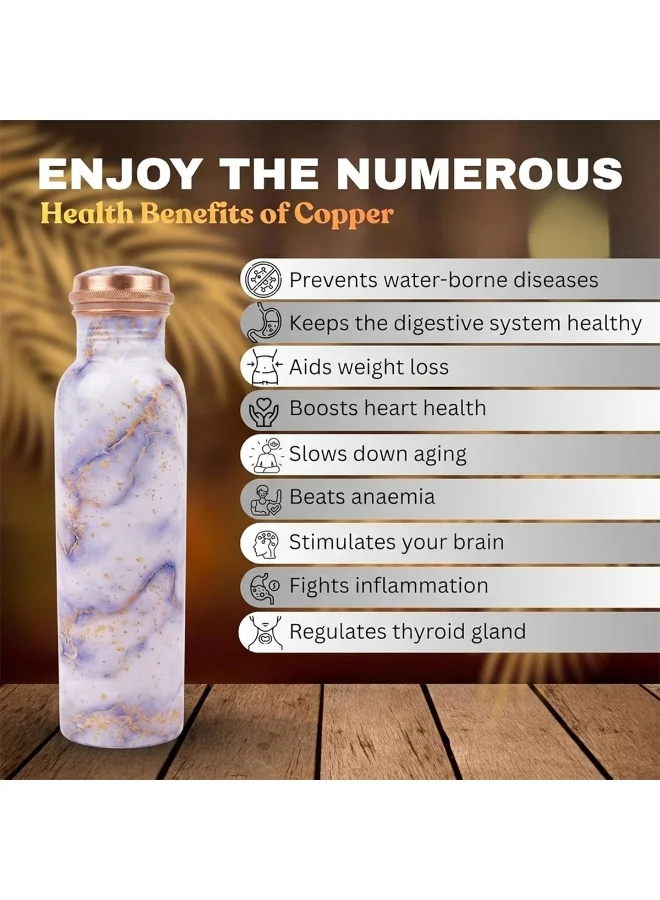 Mobcos Mobcos Lavender Gold Mist Copper W Bottle 1 Ltr Mobcos Lavender Gold Mist Copper Water Bottle 1 Ltr, 99% Pure Copper Bottle with Leakproof Screw Cap, Handmade Marbled Design, Reusable Water Bottle for Home, Office & Travel  | Best Price UAE