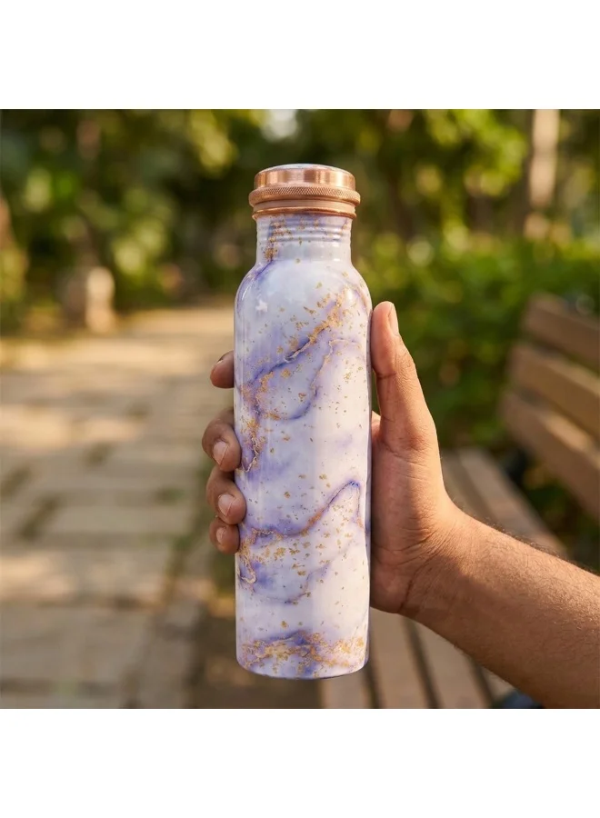 Mobcos Mobcos Lavender Gold Mist Copper Water Bottle 1 Ltr, 99% Pure Copper Bottle with Leakproof Screw Cap, Handmade Marbled Design, Reusable Water Bottle for Home, Office & Travel