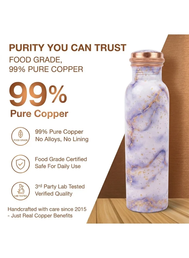 Mobcos Mobcos Lavender Gold Mist Copper W Bottle 1 Ltr Mobcos Lavender Gold Mist Copper Water Bottle 1 Ltr, 99% Pure Copper Bottle with Leakproof Screw Cap, Handmade Marbled Design, Reusable Water Bottle for Home, Office & Travel  | Best Price UAE