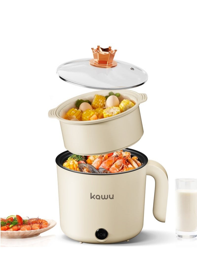 كاو وعاء كهربائي ساخن للمطبخ الشرق الأوسط من KAWU - مقلاة غير لاصقة مزدوجة الطاقة ومتعددة الوظائف، جهاز بخار مع تصميم غطاء تاجي، وعاء يخنة كهربائي محمول، وعاء صغير سعة 1.5 لتر للوجبات العائلية - Image 1