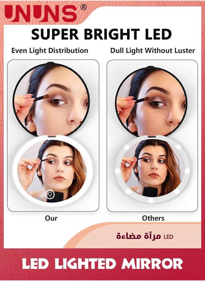 UNUNS مرآة بإضاءة LED، مرآة مكياج صغيرة الحجم بتكبير 1X/10X، مرآة مكياج للسفر، مرآة قابلة للطي مضيئة، مرآة محمولة على الوجهين، مرآة محمولة قابلة للطي للجيب، أسود  - Image 4