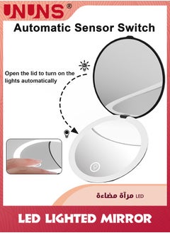 UNUNS LED Lighted Mirror,1X/10X Magnification Compact Mirror Travel Makeup Mirror,Illuminated Folding Mirror,Handheld 2-Sided Mirror,Portable Folding Mirror For Pocket,Black  - Image 5