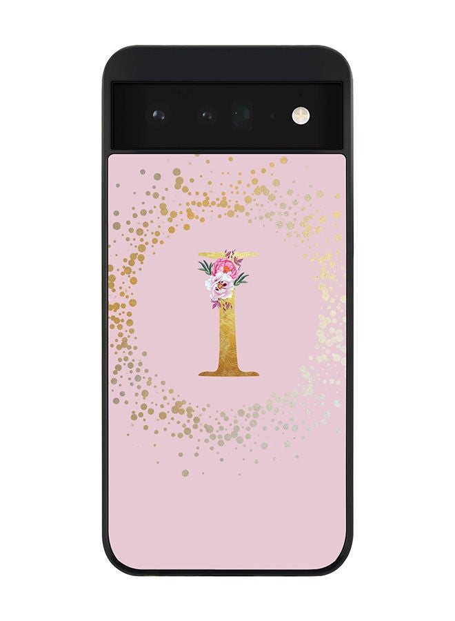 Stylizedd Rugged Black edge case for Google Pixel 6 5G Slim fit Soft Case Flexible Rubber Edges Anti Drop TPU Gel Thin Cover - Custom Monogram Initial Letter Floral Pattern Alphabet - I (Pink ) - Image 1