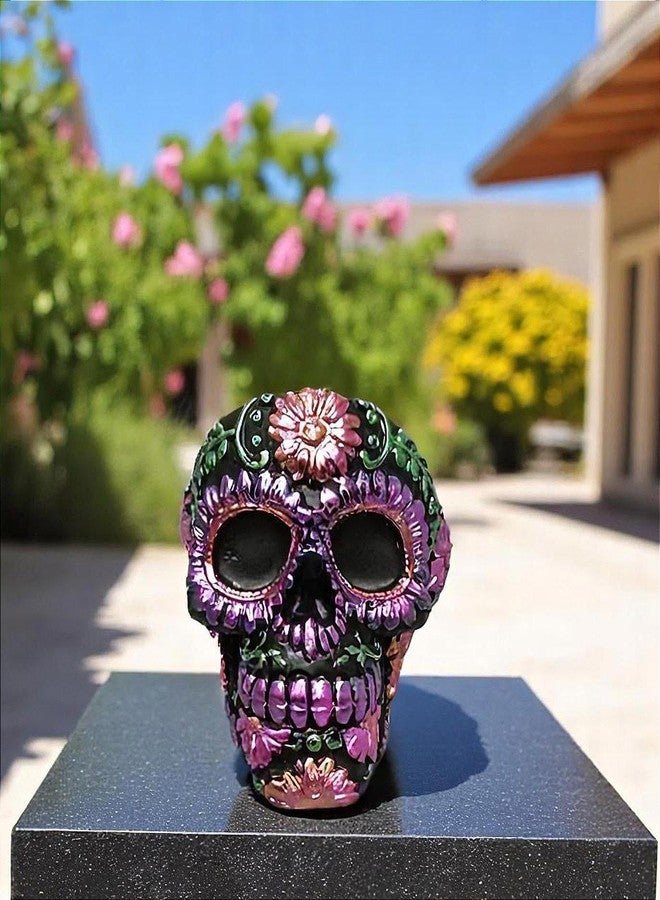 F.e.s.s. Day of the Dead Skull Smoking Ashtray - 3.75" Metallic Polyresin - Image 1
