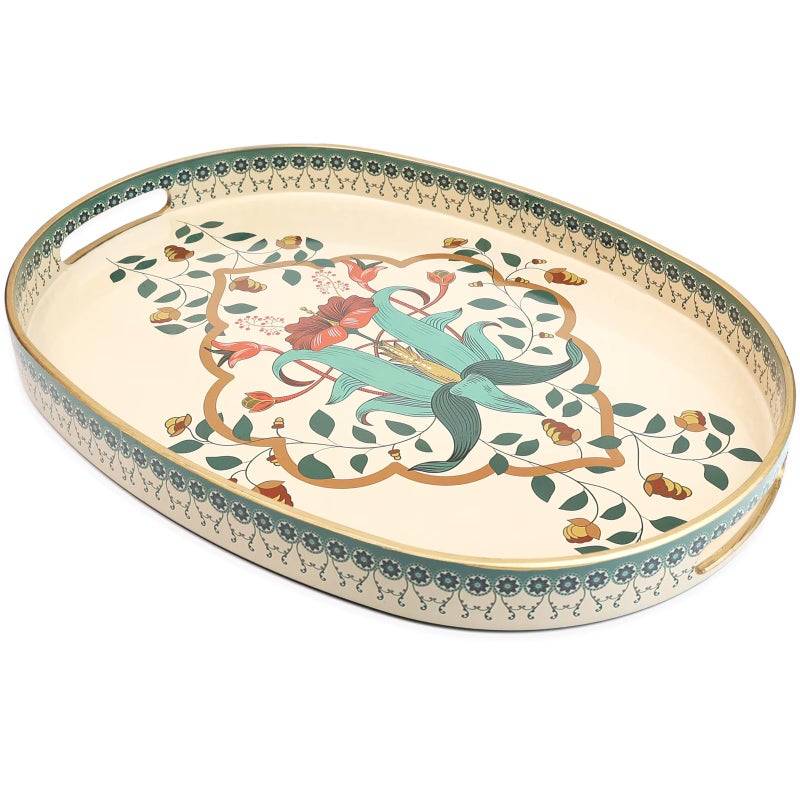 Omuriko Oval Plastic Serving Tray with Handles, Elegant Decorative Tray for Coffee Table, Ottoman, Living Room, Kitchen, Outdoor Use. 10"*16"*1.4" A - Image 1