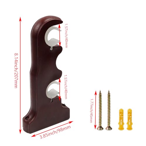 Nicerity 2Pcs Double Curtain Rod Brackets Wooden Curtain Rod Brackets Wall Mounted Drapery Rod Support Brackets Red Bronze - Image 3
