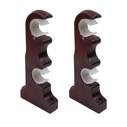Nicerity 2Pcs Double Curtain Rod Brackets Wooden Curtain Rod Brackets Wall Mounted Drapery Rod Support Brackets Red Bronze - Image 1