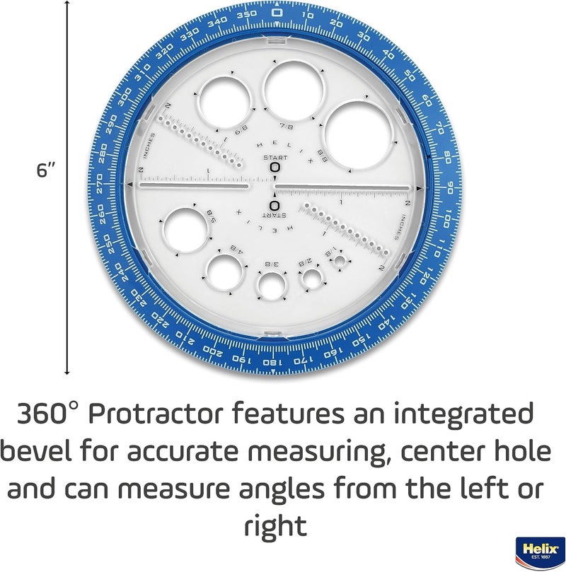 Helix Angles/Circles Protractor 6Inch/15cm 360 Degree, Assorted - Image 3
