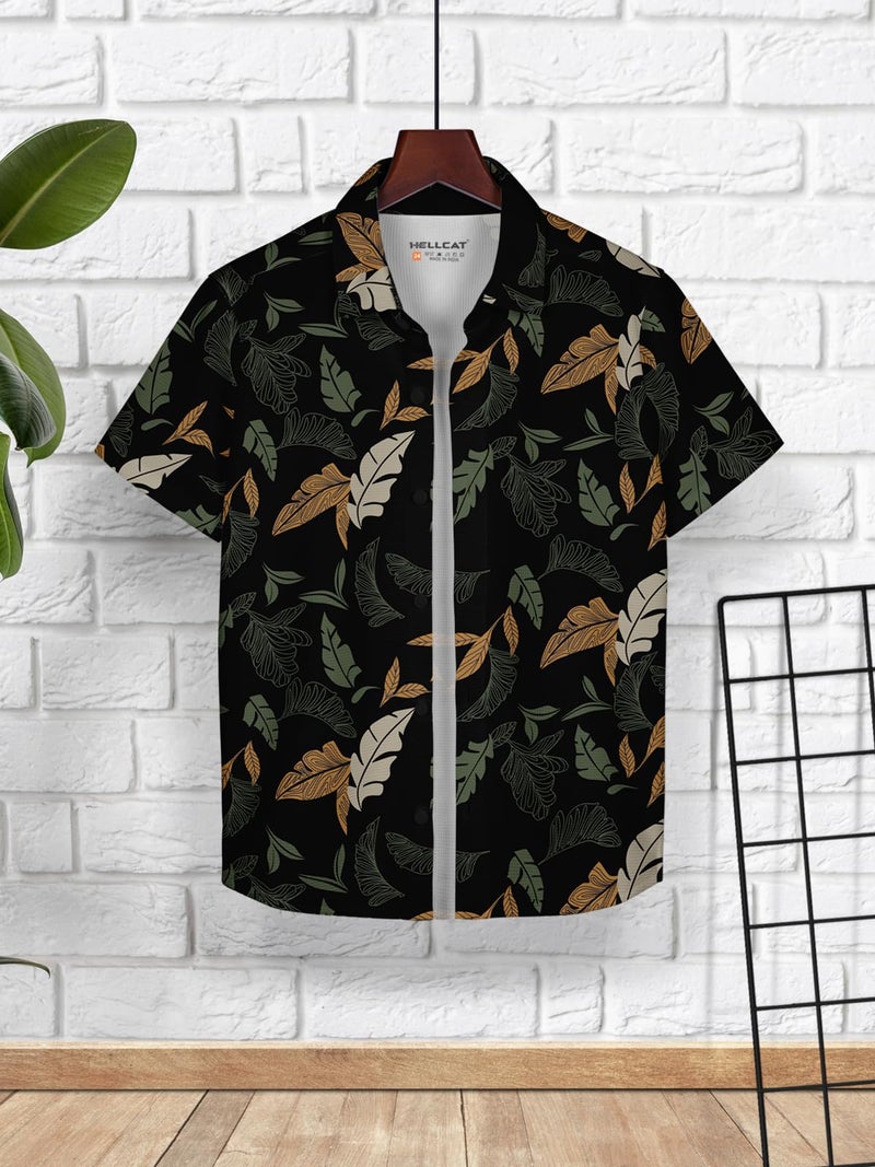 HELLCAT Olive Trendy Regular Fit Printed Causal Shirt for Boys/Olive/13-14 Years - Image 2