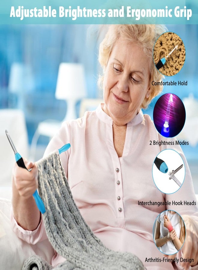 Votris Light up Crochet Hook Set - 11 in 1 Lighted Crochet Hook Set for Beginners, Ergonomic Soft Grip, Rechargeable Light, Interchangeable Heads - Ideal Crochet Hooks Kit - Image 2