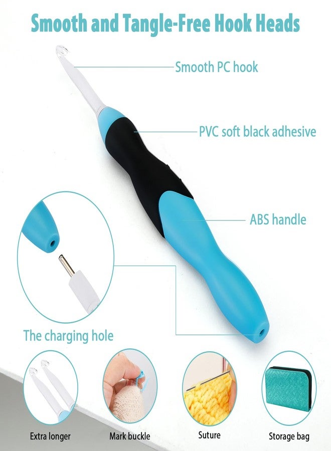 Votris Light up Crochet Hook Set - 11 in 1 Lighted Crochet Hook Set for Beginners, Ergonomic Soft Grip, Rechargeable Light, Interchangeable Heads - Ideal Crochet Hooks Kit - Image 4
