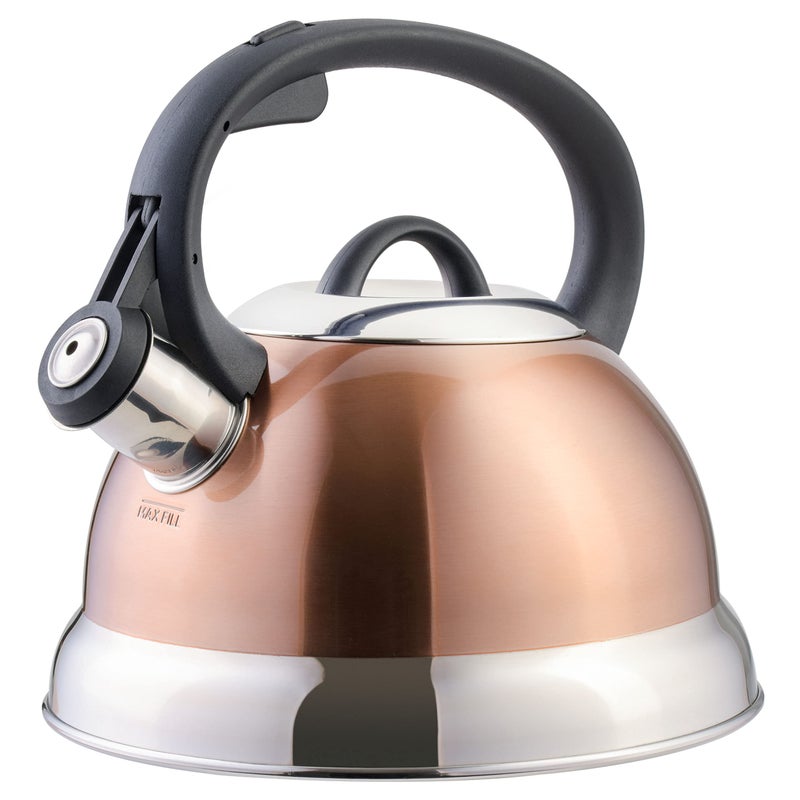 Mr. Coffee Flintshire 1.75-Quart Stainless Steel Whistling Tea Kettle with Nylon Handle â€“ Copper Finish Stove-Top Kettle for Boiling Water - Image 1