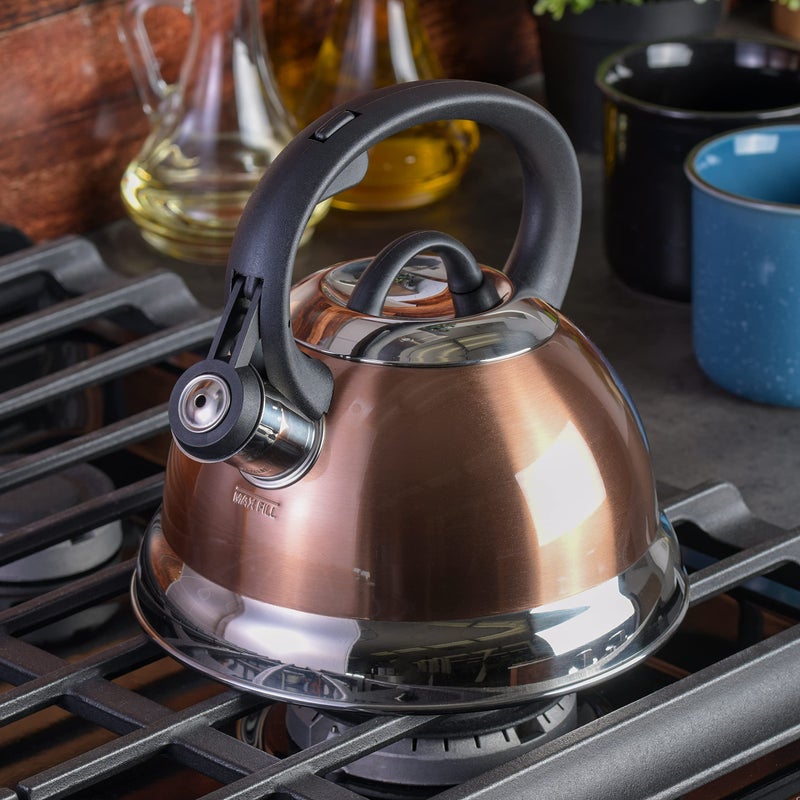 Mr. Coffee Flintshire 1.75-Quart Stainless Steel Whistling Tea Kettle with Nylon Handle â€“ Copper Finish Stove-Top Kettle for Boiling Water - Image 5