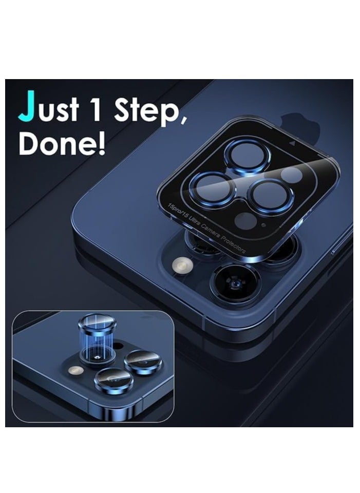 Raxoom Camera Lens Protector for iPhone 15 Pro/iPhone 15 Pro Max, [1 Step Installation Tray] Tempered Glass Screen Protector Metal Individual Camera Cover Accessories Case (Blue Titanium) - Image 3