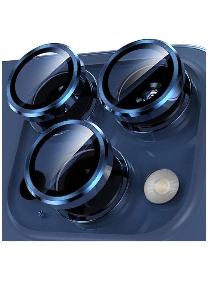 Raxoom Camera Lens Protector for iPhone 15 Pro/iPhone 15 Pro Max, [1 Step Installation Tray] Tempered Glass Screen Protector Metal Individual Camera Cover Accessories Case (Blue Titanium) - Image 1