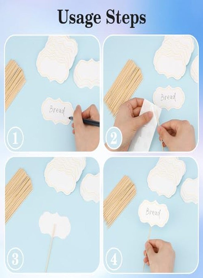 LAOTIDui 24 Pcs Food Tags, Cheese Markers for Charcuterie Accessories, Buffet Labels, Food Signs for Buffet,Mini Charcuterie Boards, Cupcake Topper Sticks, Catering Supplies Display, Party Decor White - Image 5