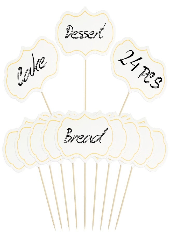 LAOTIDui 24 Pcs Food Tags, Cheese Markers for Charcuterie Accessories, Buffet Labels, Food Signs for Buffet,Mini Charcuterie Boards, Cupcake Topper Sticks, Catering Supplies Display, Party Decor White - Image 2
