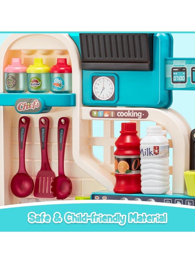 مجموعة ألعاب مطبخ مكونة من 53 قطعة، مجموعة ألعاب تمثيل دور المطبخ، مجموعة ألعاب أواني الطهي، ألعاب ملحقات المطبخ، موقد للطهي مع مضخة ماء محاكاة، مناسبة للأولاد والبنات (95 سم) - Image 3