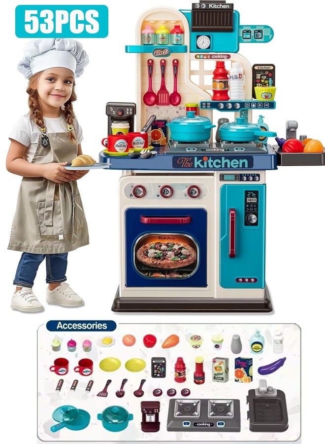 مجموعة ألعاب مطبخ مكونة من 53 قطعة، مجموعة ألعاب تمثيل دور المطبخ، مجموعة ألعاب أواني الطهي، ألعاب ملحقات المطبخ، موقد للطهي مع مضخة ماء محاكاة، مناسبة للأولاد والبنات (95 سم) - Image 1