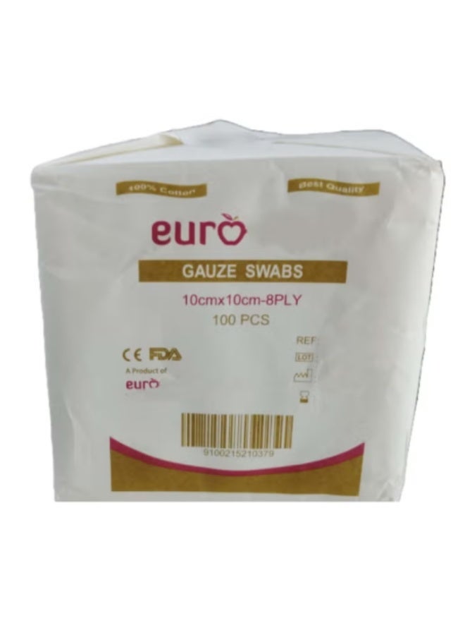 ضمادات شاش فاخرة من 8 طبقات 10x10 سم - 100 ضمادة - ضمادات ناعمة وماصة للعناية بالجروح