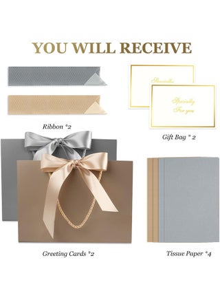 2 Pcs Large Gift Bag, Birthday Gift Bag With 2-Color Ribbon, 2 Greeting Cards and 4 Sheets Tissue Paper, Portable Paper Gift Bag for Birthday Parties, Wedding Parties, Baby Showers, Christmas - view 3