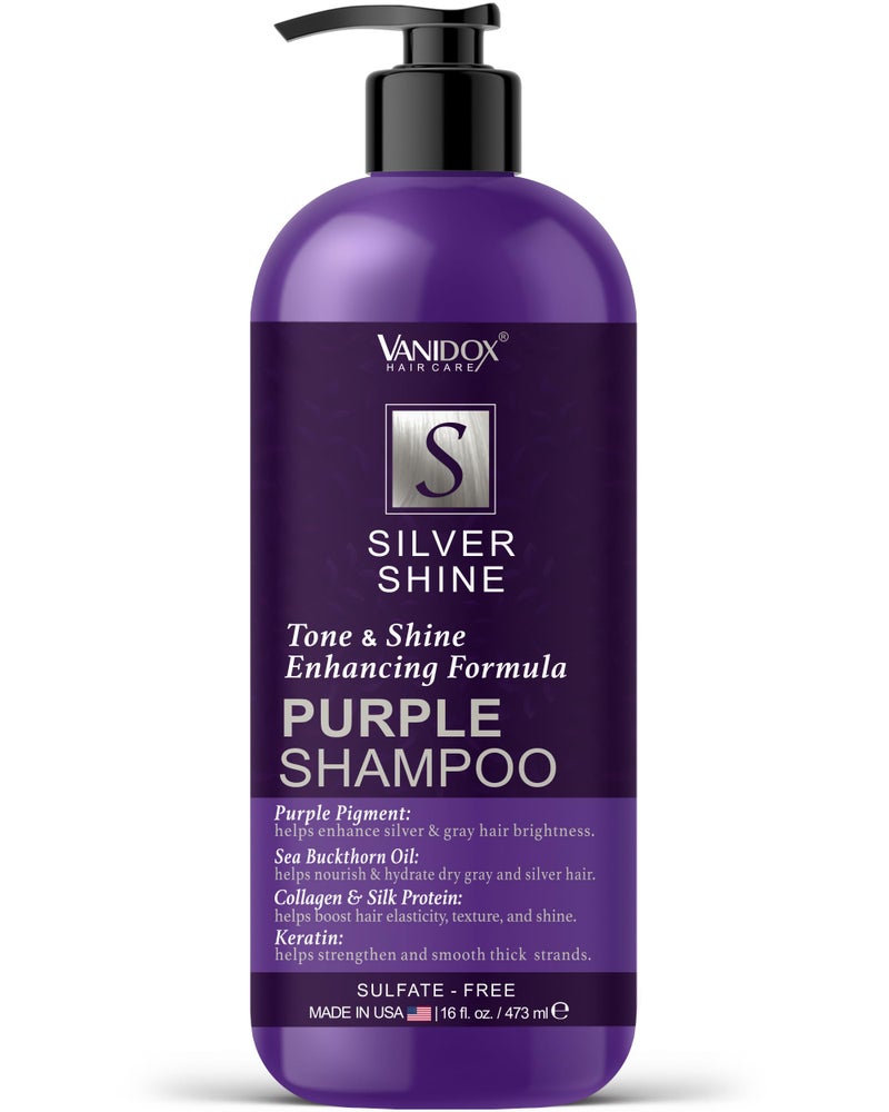 VANIDOX Brass Toning Purple Shampoo for Grey and Silver Hair, Infused with Purple Pigment, Sulfate Free Shampoo for Gray and Silver Hair (16 fl oz) - Image 1