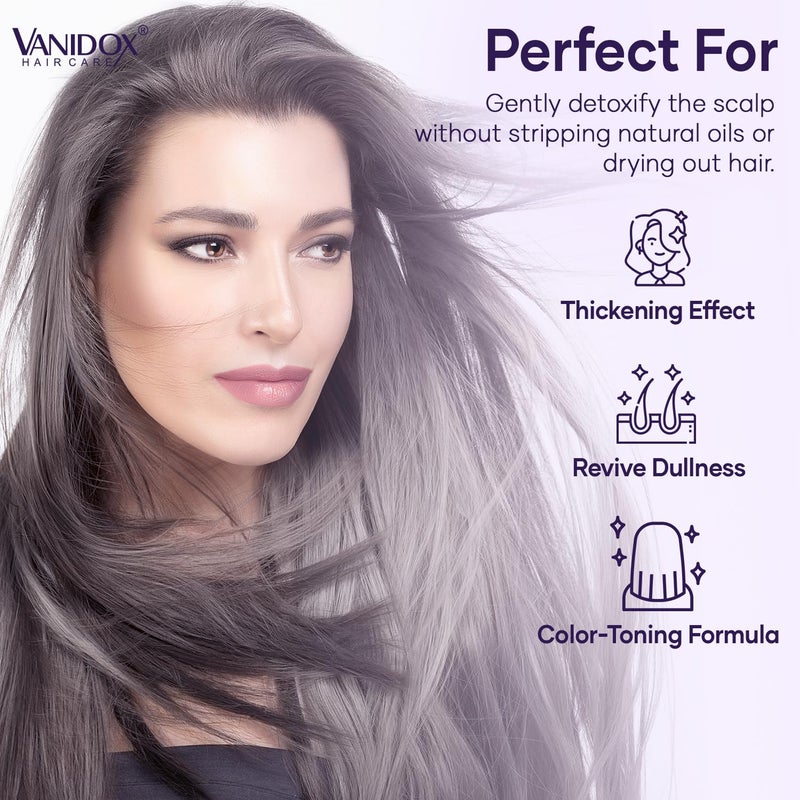 VANIDOX Brass Toning Purple Shampoo for Grey and Silver Hair, Infused with Purple Pigment, Sulfate Free Shampoo for Gray and Silver Hair (16 fl oz) - Image 5