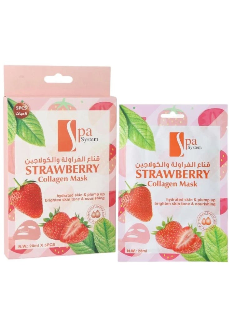 Spa System Strawberry Collagen Facial Mask, 5 x 28 ml