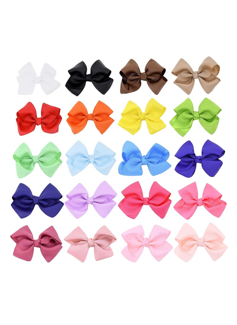 Mandala Crafts - Boutique Hair Bows  Grosgrain Ribbon Alligator Clip Hairbows for Girls and Women Assorted 20 PC Set by Mandala Crafts 4 Inches - Image 1