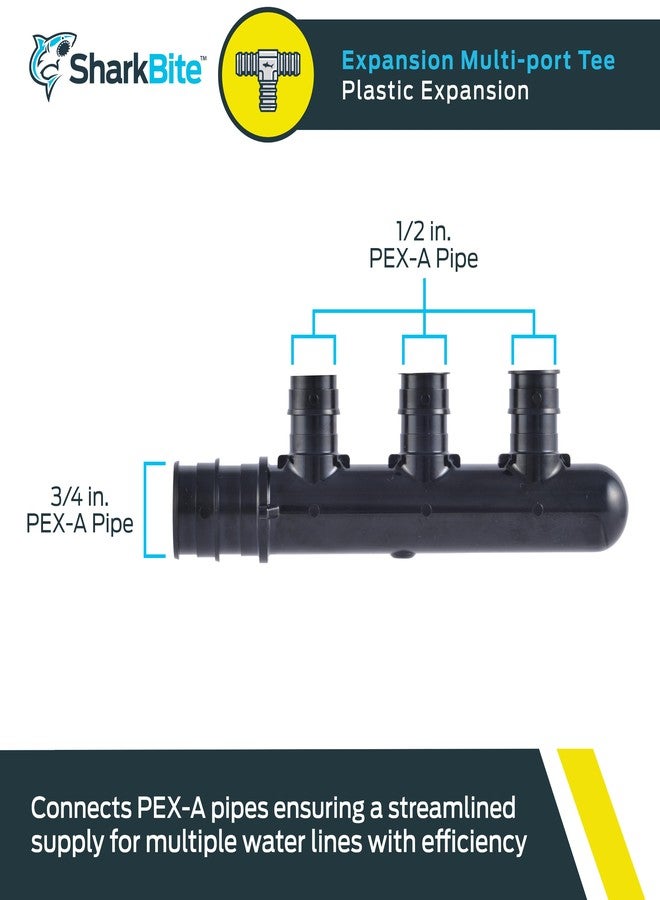 SharkBite 3 Port PEX Expansion Poly Tee, 3/4 Inch Closed Trunk with 1/2 Inch Outlet, Multi Line Water Manifold Plumbing Fittings for PEX-A Tubing, UAMPT3CZ - Image 2