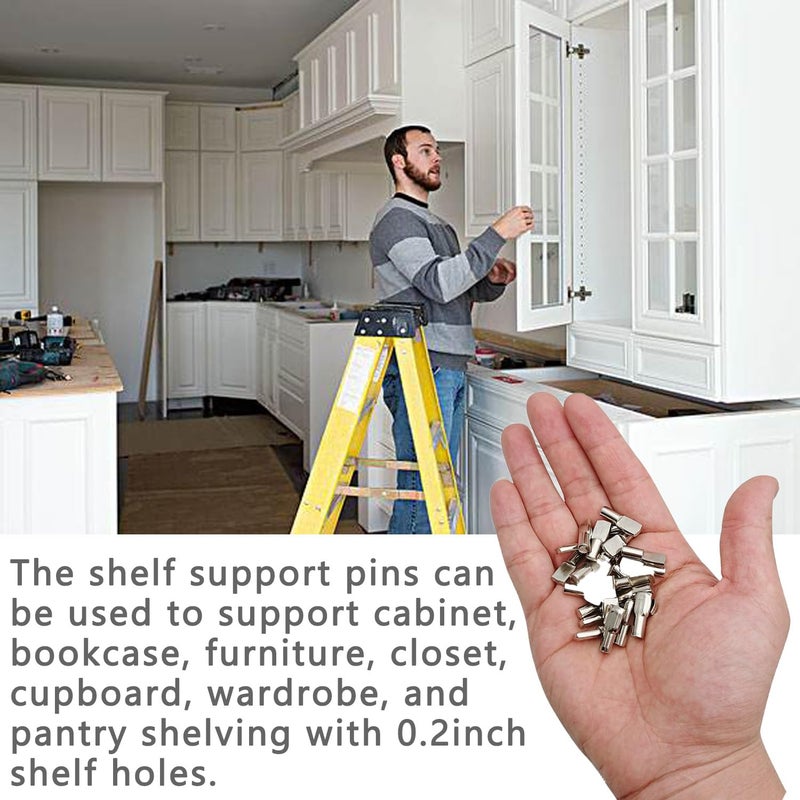 LonlyEagle 60 Pieces 5mm Shelf Pegs , Spoon Shaped Shelf Pins for Shelves, Kitchen Cabinet Shelf, Bookshelf, Closet and Furniture, Nickel Plated Shelf Holders Support Pegs - Image 5