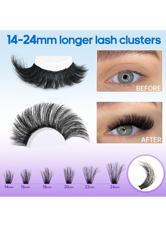 Geeneiya 14-24Mm Fluffy Lash Extension Kit Long Cluster Lashes Volume D Curl Eyelash Extension Kit Wispy Individual Lashes With Waterproof Lash Bond And Seal Glue, Lash Tweezers For Beginners (100D, 280Pcs) - Image 2