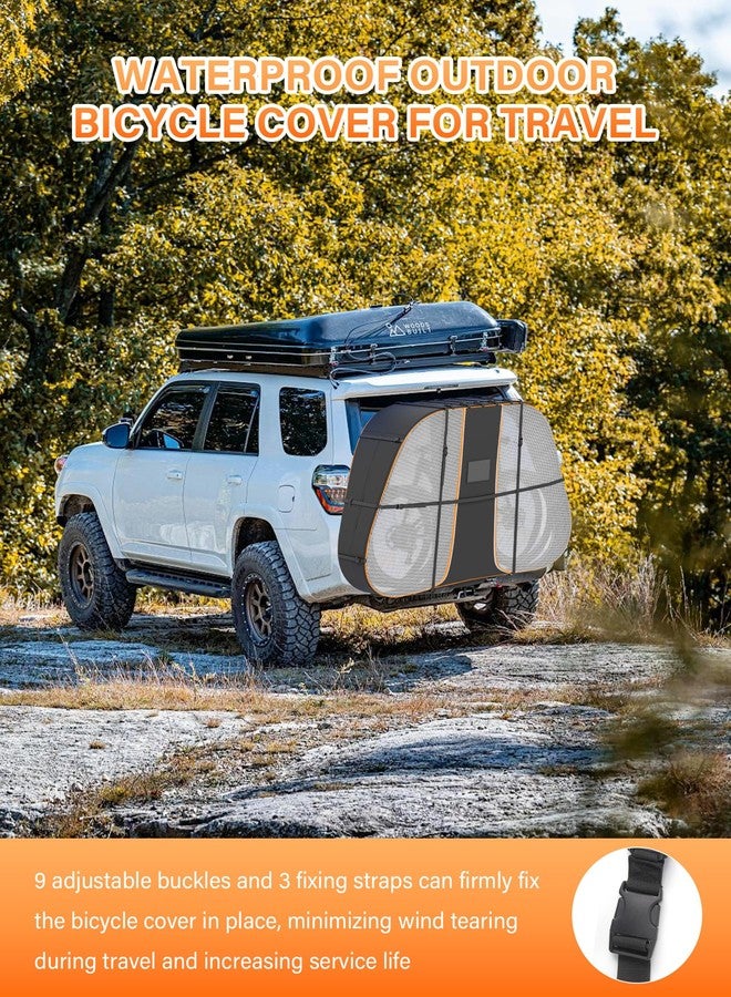 MALOROY Bike Cover for Transport 1 Bikes - Heavy Duty & Waterproo 900D Outdoor Bike Covers for 1 Bikes on Car Hitch Travel Storage, w/ Two Elastic straps and License Plate Window, Rain Sun UV Dust Wind Proof - Image 5