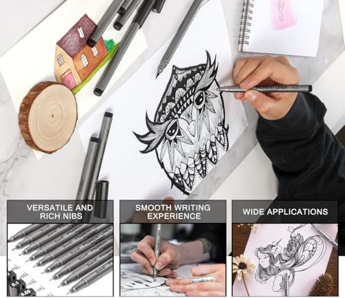 Brusarth Precision Black Micro-Pen Fineliner Ink Pens, Waterproof Archival Ink, Drawing Pen, Artist Illustration Pens, Multiliner, for Art Watercolor, Sketching, Anime, Manga, Design, 9/Set(Black) - Image 3