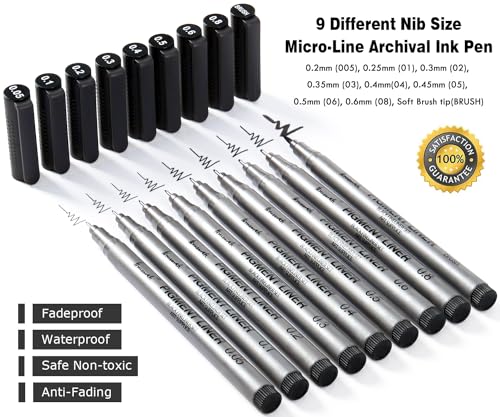 Brusarth Precision Black Micro-Pen Fineliner Ink Pens, Waterproof Archival Ink, Drawing Pen, Artist Illustration Pens, Multiliner, for Art Watercolor, Sketching, Anime, Manga, Design, 9/Set(Black) - Image 2