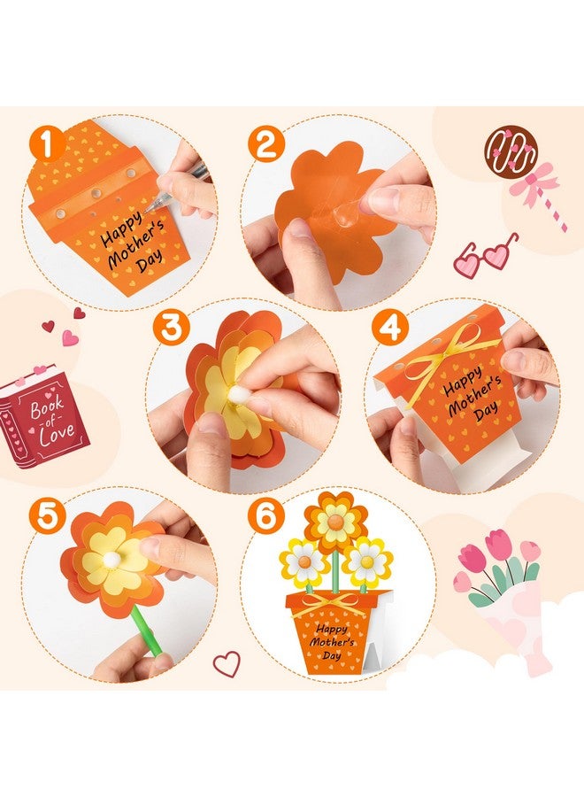 BeYumi Flower Pot Craft Kit - 48Pcs Mother's Day Orange Flower Pot Craft for Kids Make Your Own 3D Bouquet Teacher Appreciation Week Thankful Love Gift DIY Set Home School Classroom Fun Activities - Image 3