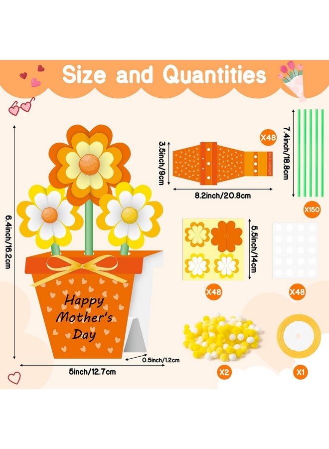BeYumi Flower Pot Craft Kit - 48Pcs Mother's Day Orange Flower Pot Craft for Kids Make Your Own 3D Bouquet Teacher Appreciation Week Thankful Love Gift DIY Set Home School Classroom Fun Activities - Image 2