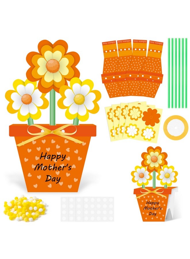 BeYumi Flower Pot Craft Kit - 48Pcs Mother's Day Orange Flower Pot Craft for Kids Make Your Own 3D Bouquet Teacher Appreciation Week Thankful Love Gift DIY Set Home School Classroom Fun Activities - Image 1