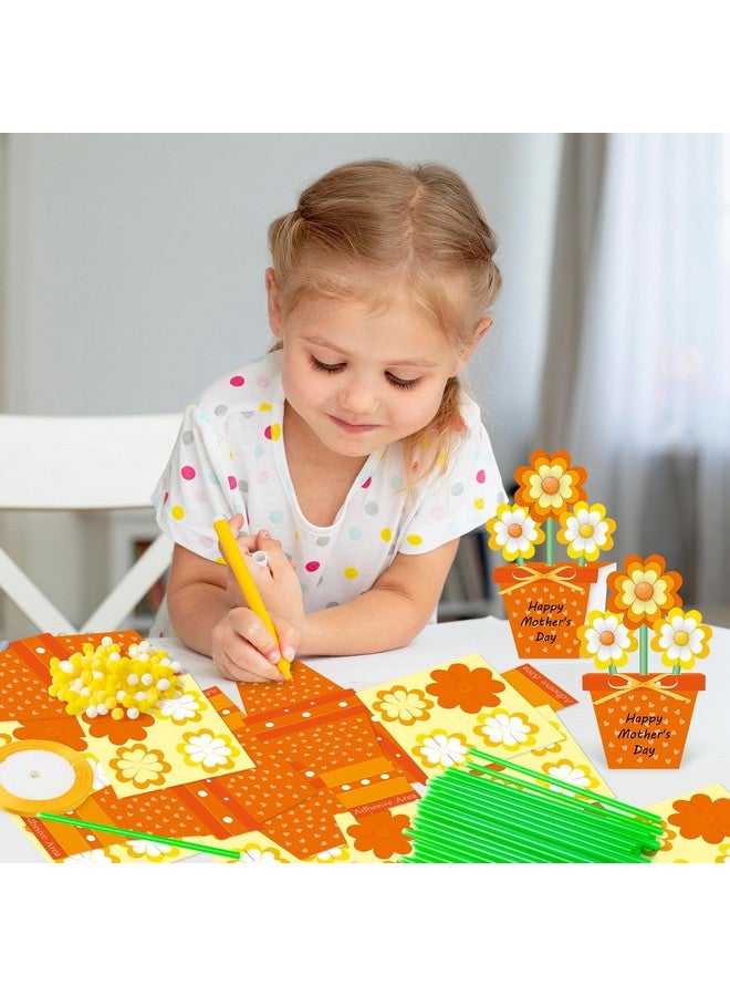 BeYumi Flower Pot Craft Kit - 48Pcs Mother's Day Orange Flower Pot Craft for Kids Make Your Own 3D Bouquet Teacher Appreciation Week Thankful Love Gift DIY Set Home School Classroom Fun Activities - Image 4