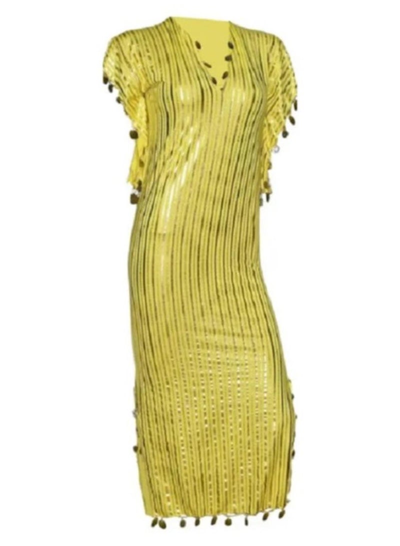 Egyptian Dancing Stretchy abaya for belley Dance Gallabiyah Oriental Abaya (Yellow x Gold) - Image 1