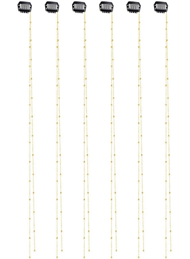 Cerun 6 Pcs Premium Rhinestone Hair Chains for Women Pearl Charm Rhinestone Hair Jewelry Accessories Crystal Extensions Clips Silver Gold Pins for Braids(Glitter Gold) - Image 1