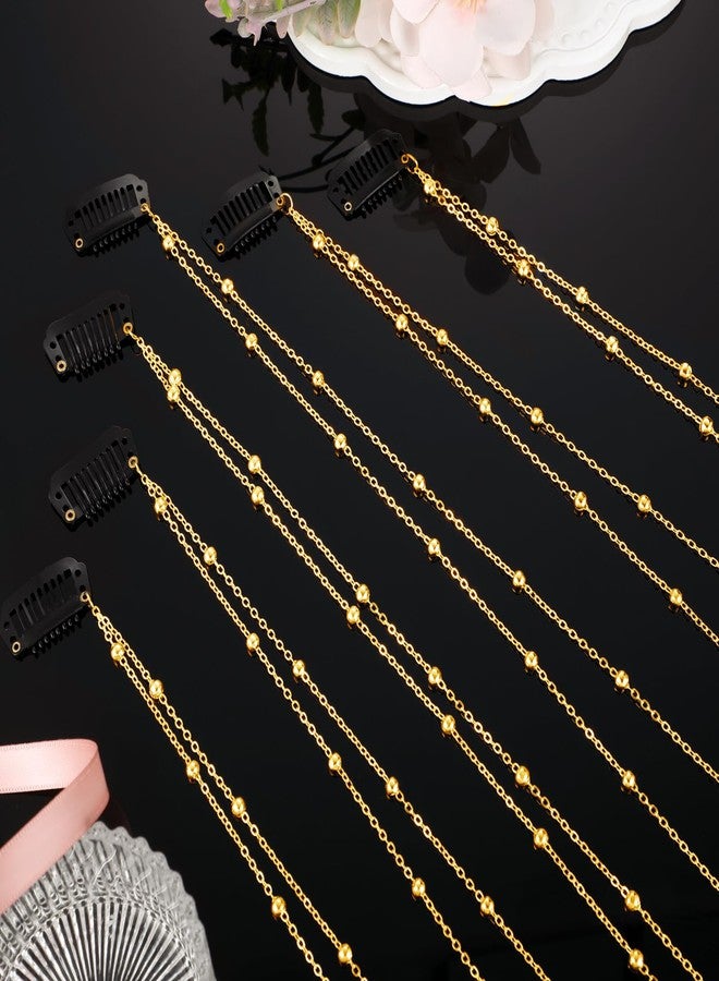 Cerun 6 Pcs Premium Rhinestone Hair Chains for Women Pearl Charm Rhinestone Hair Jewelry Accessories Crystal Extensions Clips Silver Gold Pins for Braids(Glitter Gold) - Image 5
