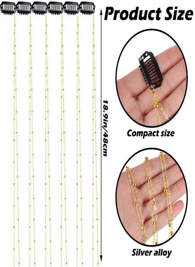 Cerun 6 Pcs Premium Rhinestone Hair Chains for Women Pearl Charm Rhinestone Hair Jewelry Accessories Crystal Extensions Clips Silver Gold Pins for Braids(Glitter Gold) - Image 3