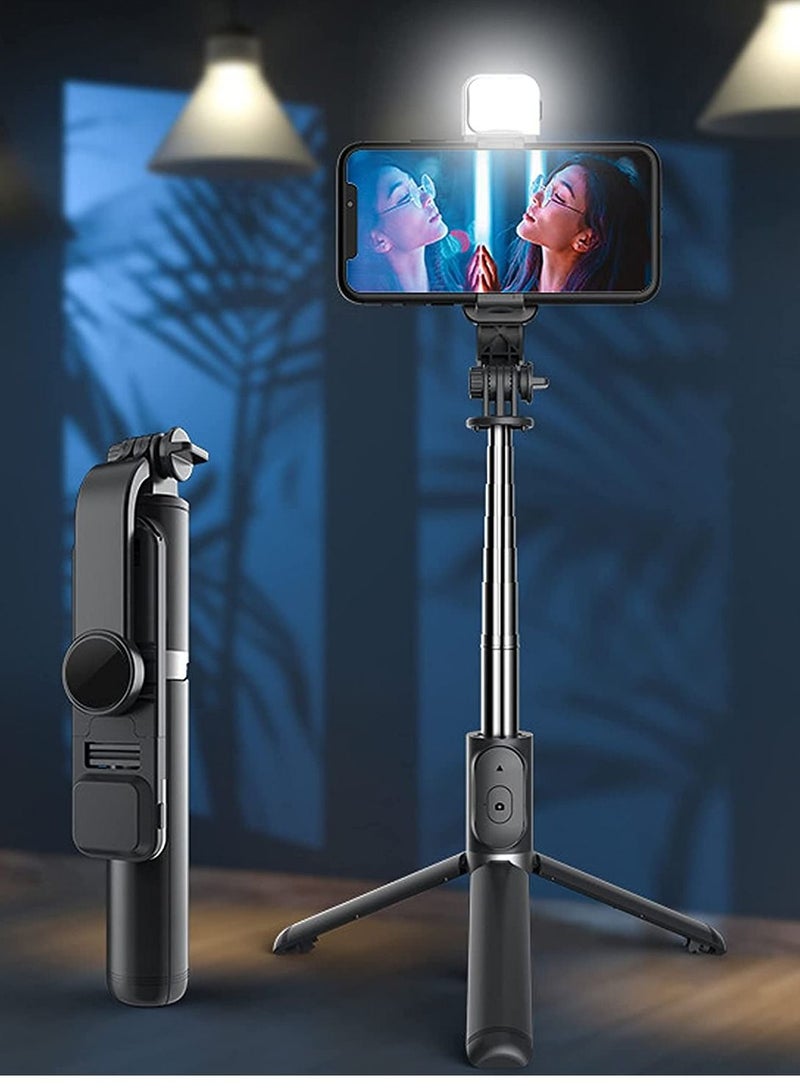 Portable Selfie Stick Tripod with Light with Detachable Bluetooth Remote,41 Inch Extendable Tripod Compatible with IPhone 13 Pro/12/11 Pro/Max/XS/XR/X and Samsung Galaxy S10/S9 Plus - Image 1