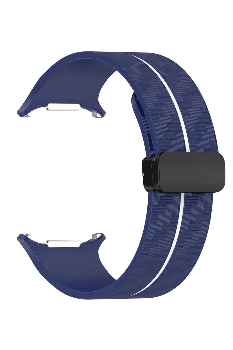 سوار مغناطيسي لساعة Apple Watch، حزام رياضي من السيليكون فائق النعومة للرجال والنساء، متوافق مع iWatch مقاس 42-49 مم، أزرق داكن مع خط أبيض