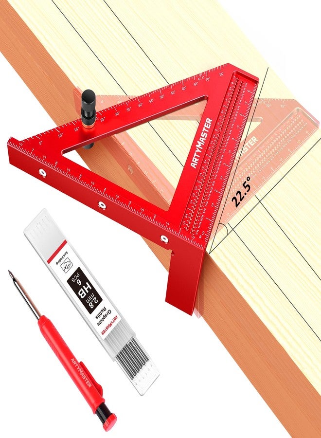 ARTYMASTER 8 inch 3D Multi-Angle Measuring Square Ruler, WT103C High Precision Hole Scribing Woodworking Tools, 0-90° Aluminum Alloy Carpenter Square Wood Working Tools, Carpenter Pencils 6 Refills. - Image 1