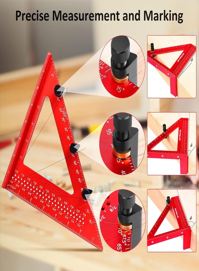 ARTYMASTER 8 inch 3D Multi-Angle Measuring Square Ruler, WT103C High Precision Hole Scribing Woodworking Tools, 0-90° Aluminum Alloy Carpenter Square Wood Working Tools, Carpenter Pencils 6 Refills. - Image 5