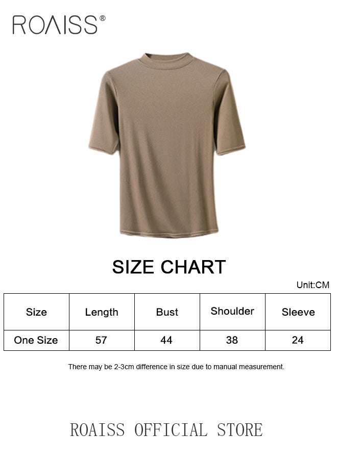 roaiss - Women Mid Length Long Sleeve Base Layer Semi Turtleneck Design for an Elegant and Sophisticated Look Figure Enhancing Slim Fit with Solid Color Design Timeless and Versatile Women Business Casual Top - Image 1